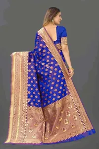 Stylish Blue Silk Blend Saree With Blouse Piece For Women-thumb1