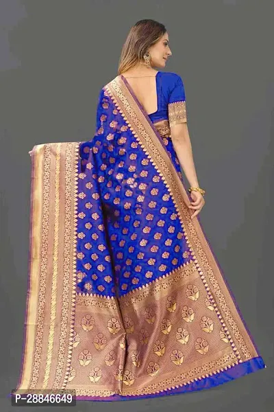 Stylish Blue Silk Blend Saree With Blouse Piece For Women-thumb2