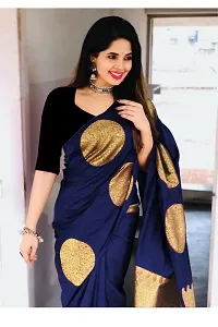 Stylish Navy Blue Silk Blend Saree With Blouse Piece For Women-thumb3