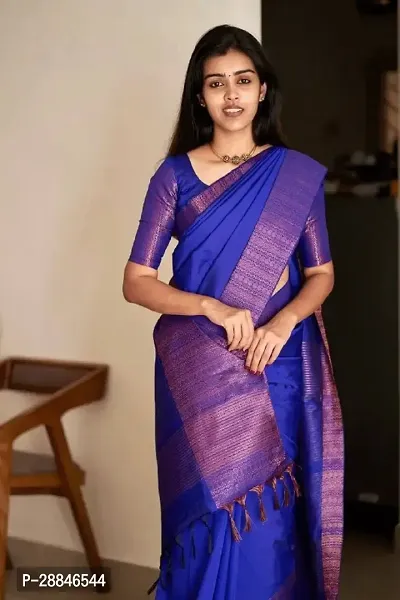 Stylish Blue Silk Blend Saree With Blouse Piece For Women-thumb0