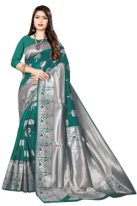 Stylish Green Silk Blend Saree With Blouse Piece For Women-thumb4