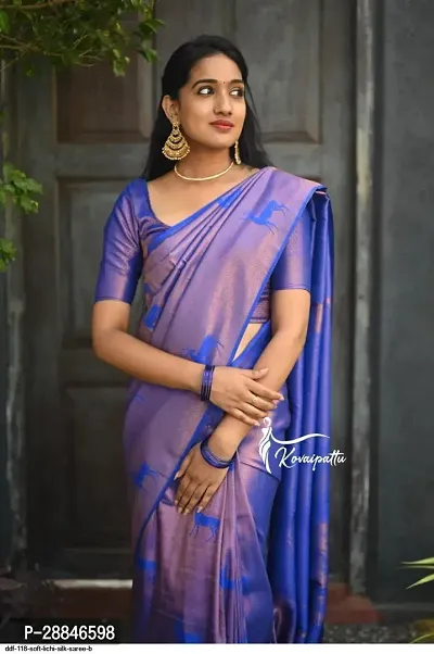 Stylish Blue Silk Blend Saree With Blouse Piece For Women-thumb2