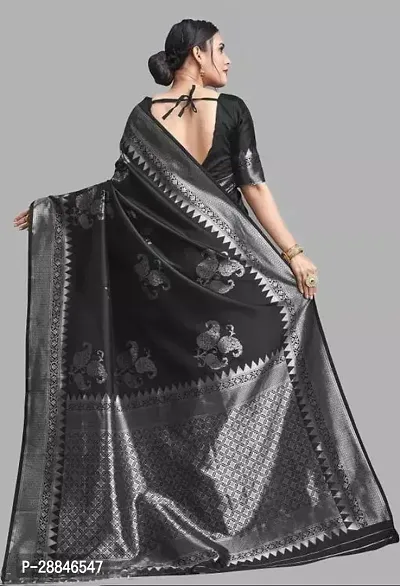 Stylish Black Silk Blend Saree With Blouse Piece For Women-thumb3