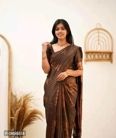 Stylish Brown Silk Blend Saree With Blouse Piece For Women-thumb0