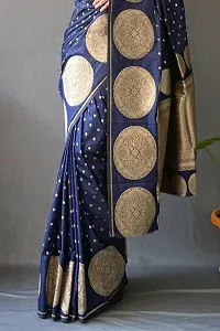 Stylish Navy Blue Silk Blend Saree With Blouse Piece For Women-thumb1