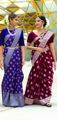 Stylish Maroon Silk Blend Saree With Blouse Piece For Women-thumb4