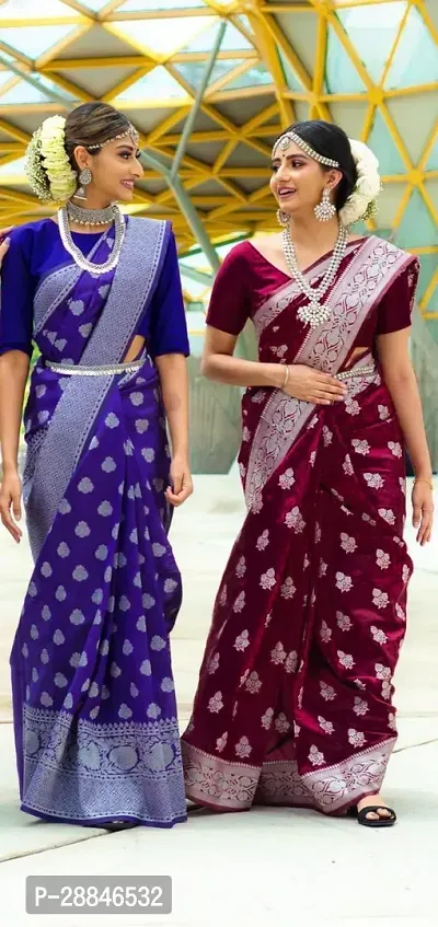 Stylish Maroon Silk Blend Saree With Blouse Piece For Women-thumb5