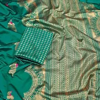 Stylish Green Silk Blend Saree With Blouse Piece For Women-thumb1