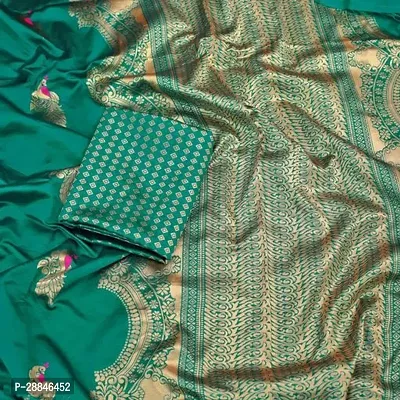 Stylish Green Silk Blend Saree With Blouse Piece For Women-thumb2