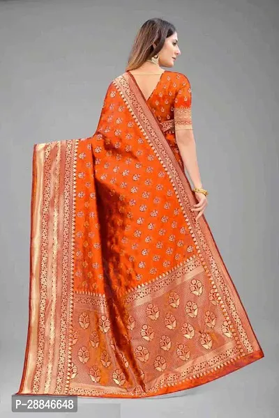 Stylish Orange Silk Blend Saree With Blouse Piece For Women-thumb2