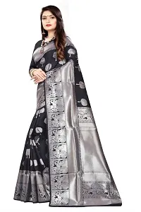 Stylish Black Silk Blend Saree With Blouse Piece For Women-thumb2