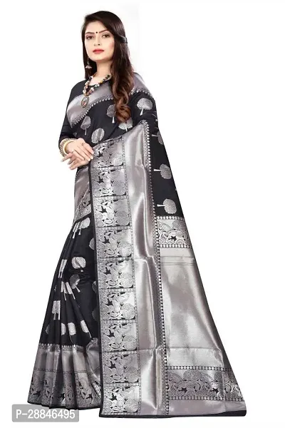 Stylish Black Silk Blend Saree With Blouse Piece For Women-thumb3