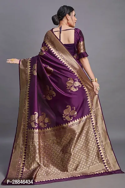 Stylish Purple Silk Blend Saree With Blouse Piece For Women-thumb2