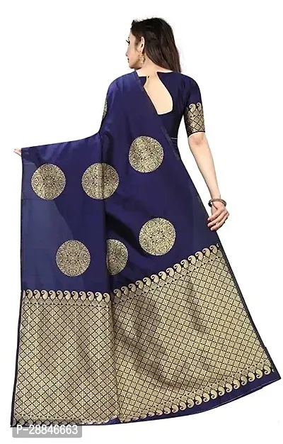 Stylish Navy Blue Silk Blend Saree With Blouse Piece For Women-thumb2