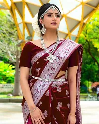 Stylish Maroon Silk Blend Saree With Blouse Piece For Women-thumb1