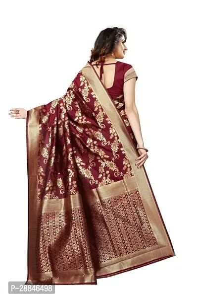 Stylish Maroon Silk Blend Saree With Blouse Piece For Women-thumb4