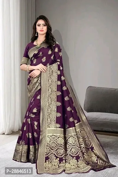 Stylish Purple Silk Blend Saree With Blouse Piece For Women