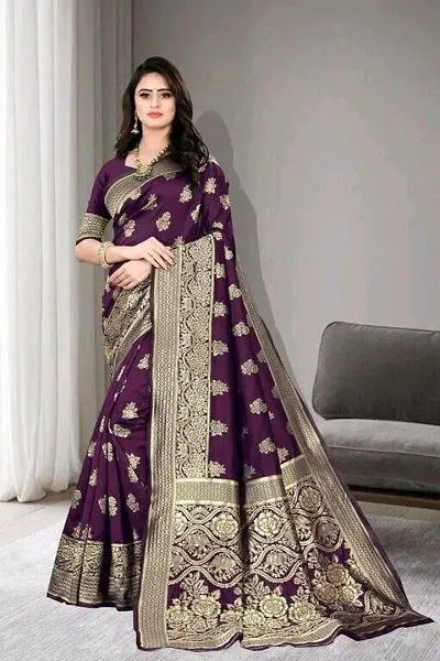 Attractive Silk Blend Saree with Blouse piece 