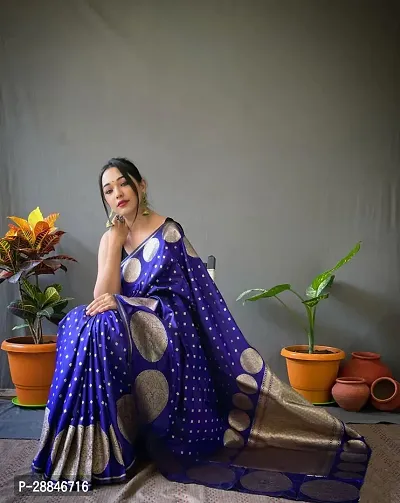 Stylish Blue Silk Blend Saree With Blouse Piece For Women-thumb4