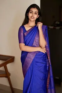 Stylish Blue Silk Blend Saree With Blouse Piece For Women-thumb3