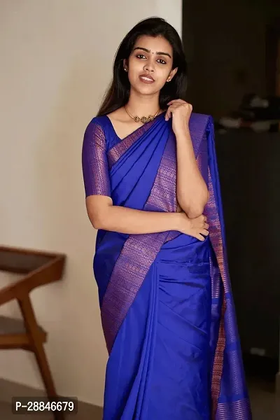 Stylish Blue Silk Blend Saree With Blouse Piece For Women-thumb4