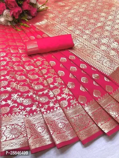 Stylish Pink Silk Blend Saree With Blouse Piece For Women-thumb0