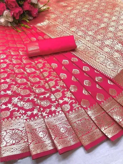 Stylish Silk Blend Woven Design Saree With Blouse Piece For Women