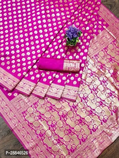 Stylish Pink Silk Blend Saree With Blouse Piece For Women-thumb2