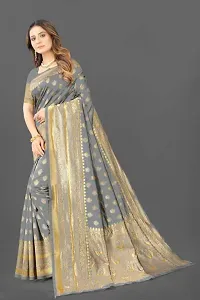 Stylish Grey Silk Blend Saree With Blouse Piece For Women-thumb1