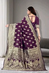 Stylish Purple Silk Blend Saree With Blouse Piece For Women-thumb2