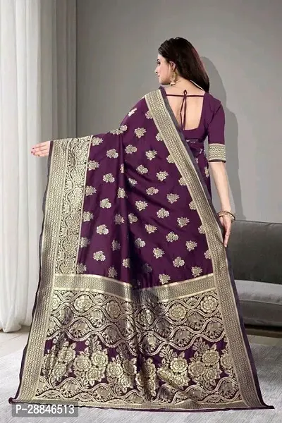 Stylish Purple Silk Blend Saree With Blouse Piece For Women-thumb3