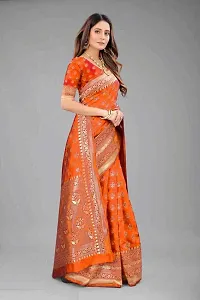 Stylish Orange Silk Blend Saree With Blouse Piece For Women-thumb2