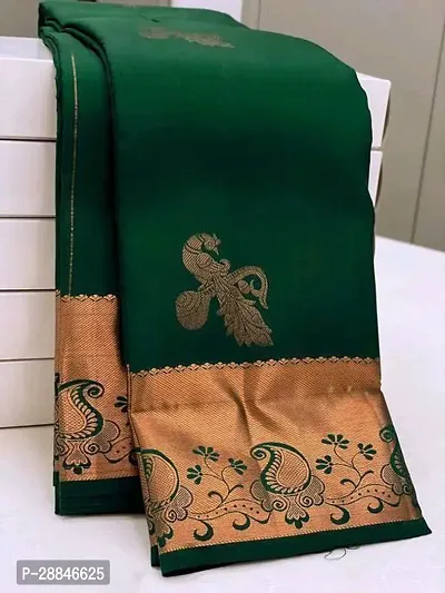 Stylish Green Silk Blend Saree With Blouse Piece For Women-thumb0