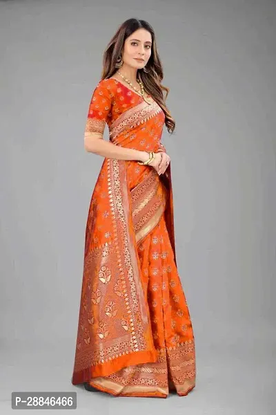 Stylish Orange Silk Blend Saree With Blouse Piece For Women-thumb3