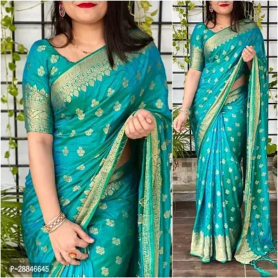 Stylish Green Silk Blend Saree With Blouse Piece For Women-thumb0