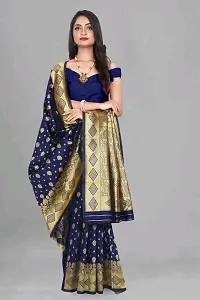 Stylish Navy Blue Silk Blend Saree With Blouse Piece For Women-thumb2