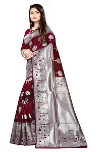 Stylish Maroon Silk Blend Saree With Blouse Piece For Women-thumb2