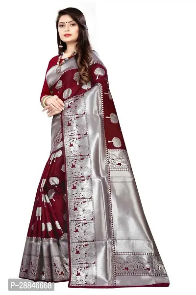 Stylish Maroon Silk Blend Saree With Blouse Piece For Women-thumb3