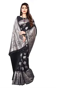 Stylish Black Silk Blend Saree With Blouse Piece For Women-thumb3