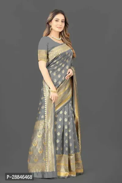 Stylish Grey Silk Blend Saree With Blouse Piece For Women-thumb4