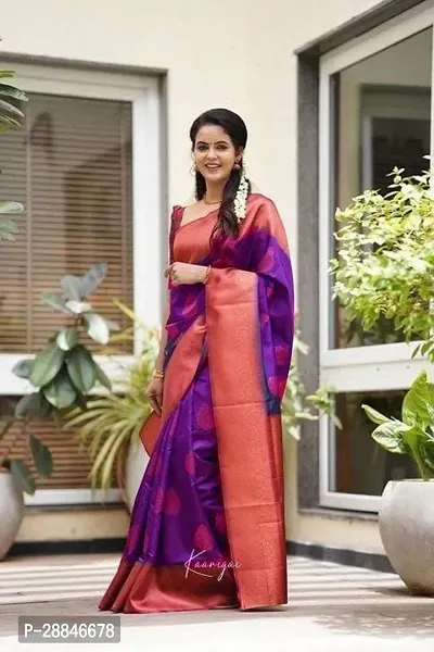 Stylish Purple Silk Blend Saree With Blouse Piece For Women-thumb5