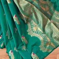 Stylish Green Silk Blend Saree With Blouse Piece For Women-thumb2