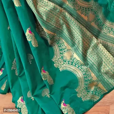 Stylish Green Silk Blend Saree With Blouse Piece For Women-thumb3