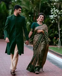 Stylish Green Silk Blend Saree With Blouse Piece For Women-thumb2