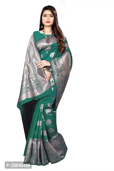 Stylish Green Silk Blend Saree With Blouse Piece For Women-thumb2