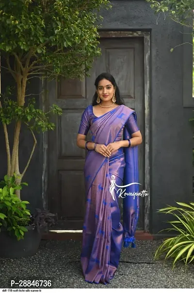 Stylish Blue Silk Blend Saree With Blouse Piece For Women-thumb0