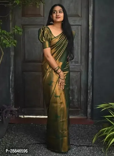 Stylish Green Silk Blend Saree With Blouse Piece For Women-thumb0