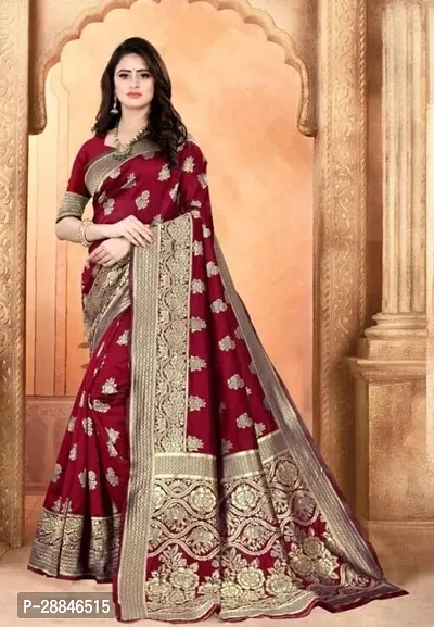 Stylish Red Silk Blend Saree With Blouse Piece For Women