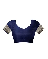 Stylish Navy Blue Silk Blend Saree With Blouse Piece For Women-thumb1