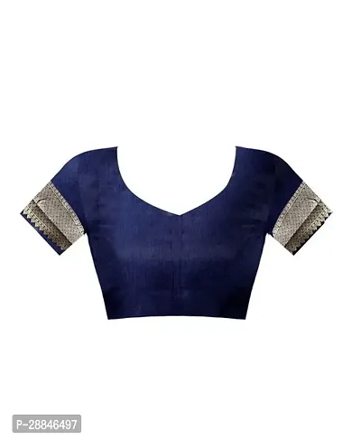 Stylish Navy Blue Silk Blend Saree With Blouse Piece For Women-thumb2